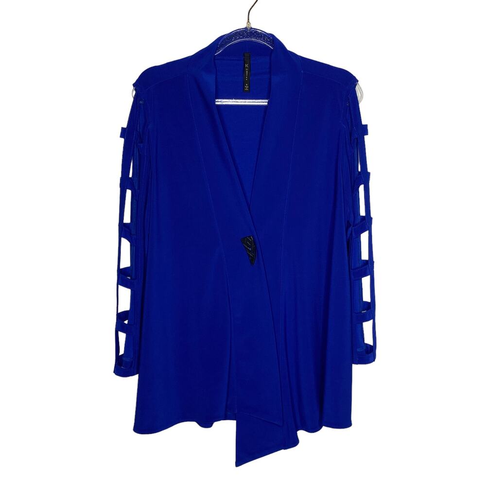 IC by Connie‎ K Womens Size Small Blue Single Button Blazer Jacket Open Sleeves